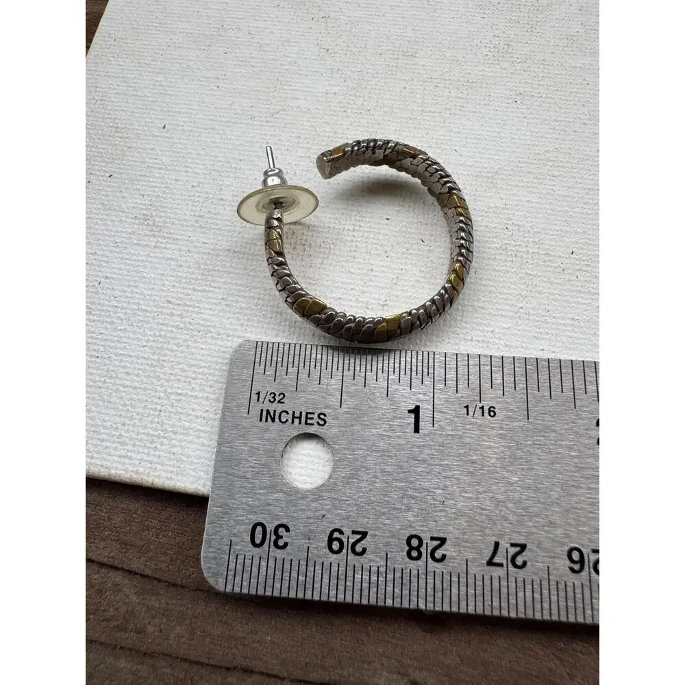 Vintage Sterling Silver and Brass Hoop Earrings 18 Grams Laton Mexico